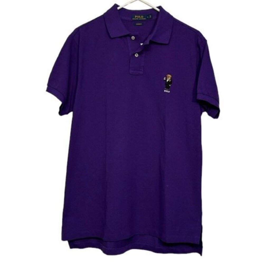 Polo Ralph Lauren Custom Fit Purple Tuxedo Bear Martini S/S Polo Shirt Large EUC